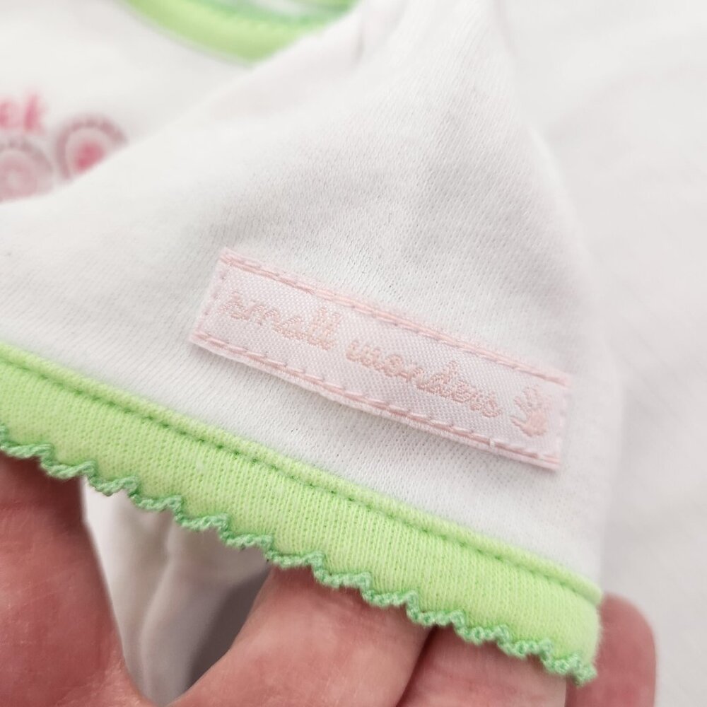 Peekaboo Bunny Green Trim White 3 To 6 Month Infant One Piece Bodysuit - Picture 3 of 7